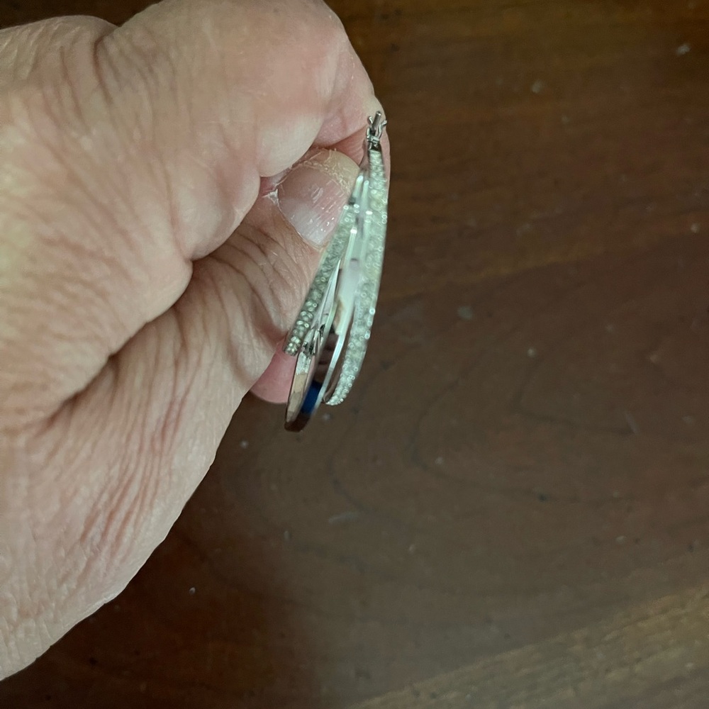 925  Silver Hoops triple crystal. NWOT! - Picture 4 of 6